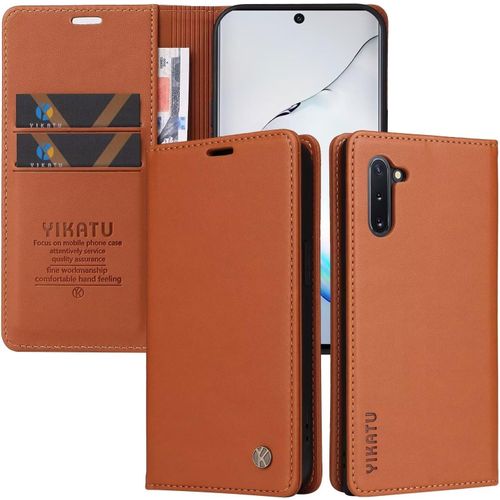 Etui Coque Pour Samsung Galaxy Note10/Note10 5g, Housse En Cuir Pu Premium Etui À Rabat Pochette De Portefeuille Emplacements Cartes Fonction Support Fermeture Magnétique , Brun