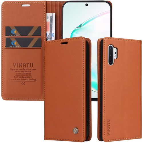 Etui Coque Pour Samsung Galaxy Note10 Pro 5g, Housse En Cuir Pu Premium Etui À Rabat Pochette De Portefeuille Emplacements Cartes Fonction Support Fermeture Magnétique , Brun