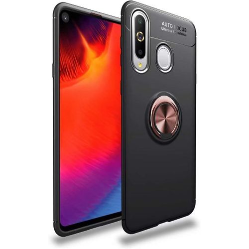 Étui Compatibile Samsung Galaxy A8s Coque Anneau Support De Bague Magnétique Housse Souple Tpu Bumper Protection Cover Antichoc Anti-Rayures Etui-Noir+Or Avec Film En Verre Trempé