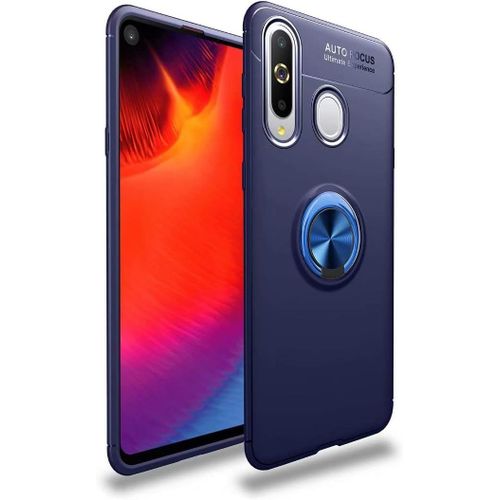 Étui Compatibile Samsung Galaxy A8s Coque Anneau Support De Bague Magnétique Housse Souple Tpu Bumper Protection Cover Antichoc Anti-Rayures Etui-Bleu Avec Film En Verre Trempé