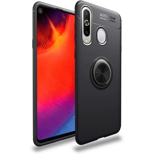 Étui Compatibile Samsung Galaxy A8s Coque Anneau Support De Bague Magnétique Housse Souple Tpu Bumper Protection Cover Antichoc Anti-Rayures Etui-Noir Avec Film En Verre Trempé