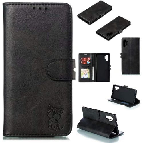 Coque Compatible Samsung Galaxy Note10 Plus Housse Portefeuille Avec Fonction Stand Antichoc Tpu Etui Protection Avec 4 Fente Pour Carte Fermeture Magnétique -Noir Avec Film En Verre Trempé