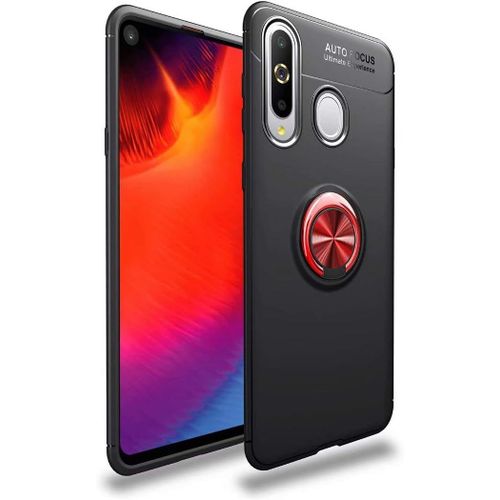 Étui Compatibile Samsung Galaxy A8s Coque Anneau Support De Bague Magnétique Housse Souple Tpu Bumper Protection Cover Antichoc Anti-Rayures Etui-Noir+Rouge Avec Film En Verre Trempé