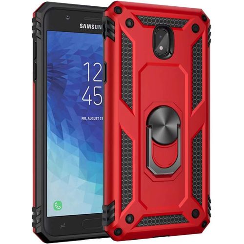 Housse Compatible Samsung Galaxy J3 2018/J337/J3 Star Coque Avec Anneau Aimant Antichoc Protection Housse Etui Fonction Stand Tpu Silicone Cover Rouge Avec Film En Verre Trempé