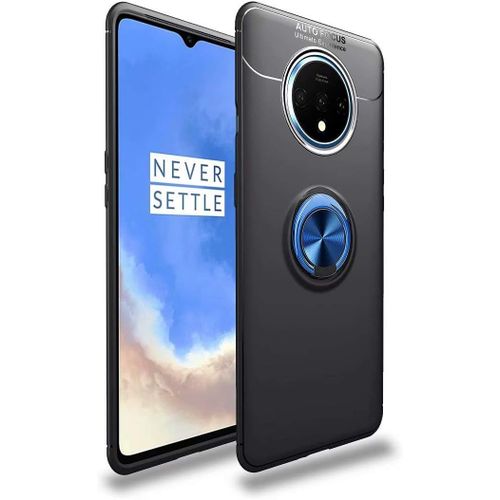 Étui Compatibile Oneplus 7t Coque Anneau Support De Bague Magnétique Housse Souple Tpu Bumper Protection Cover Antichoc Anti-Rayures Etui-Noir+Bleu Avec Film En Verre Trempé