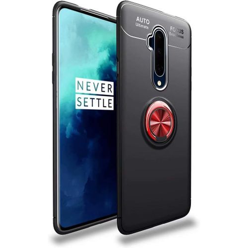 Étui Compatibile Oneplus 7t Pro Coque Anneau Support De Bague Magnétique Housse Souple Tpu Bumper Protection Cover Antichoc Anti Rayures Etui Noir+Rouge Avec Film En Verre Trempé