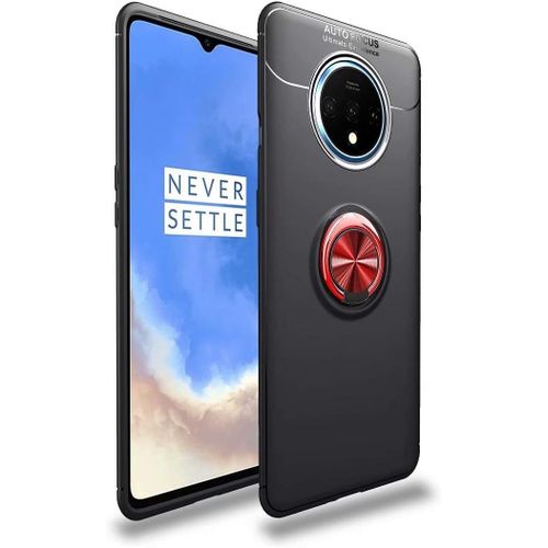 Étui Compatibile Oneplus 7t Coque Anneau Support De Bague Magnétique Housse Souple Tpu Bumper Protection Cover Antichoc Anti-Rayures Etui-Noir+Rouge Avec Film En Verre Trempé