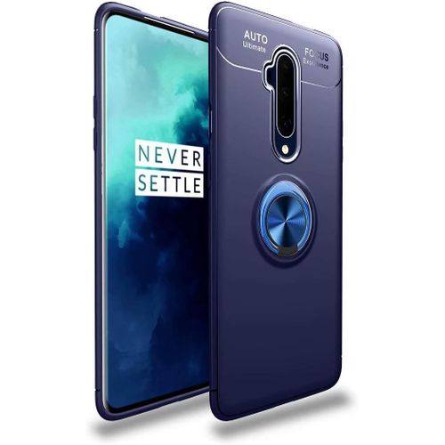 Étui Compatibile Oneplus 7t Pro Coque Anneau Support De Bague Magnétique Housse Souple Tpu Bumper Protection Cover Antichoc Anti-Rayures Etui-Bleu Avec Film En Verre Trempé