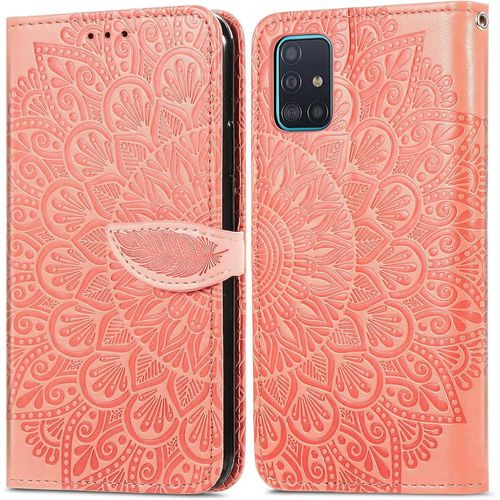 Pour Samsung Galaxy A71 Etui Cuir Pu Portefeuille Coque Mandala Fleur Relief Pour Galaxy A71 Case Shockproof Phone Cover Housse De Protection Étui Pour Samsung Galaxy A71 Orange