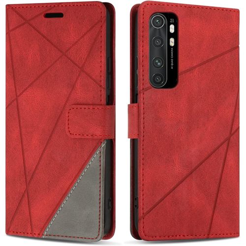Coque Pour Xiaomi Mi Note 10 Lite, Protection Housse Etui En Cuir Pu Portefeuille Livre Pour Xiaomi Mi Note 10 Lite, Emplacements Cartes, Fonction Support, Rouge