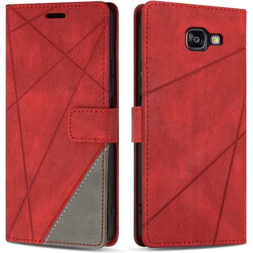 Coque Pour Galaxy A3 2016, Protection Housse Etui En Cuir Pu Portefeuille Livre Pour Galaxy A3 2016, Emplacements Cartes, Fonction Support, Rouge