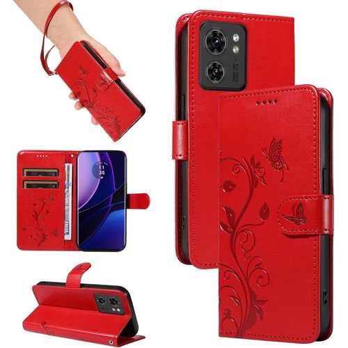 Coque Pour Motorola Edge 40, Housse Etui Portefeuille Cuir Pu Multifonction, Magnétique Étui De Protection Pour Motorola Edge 40, Rouge