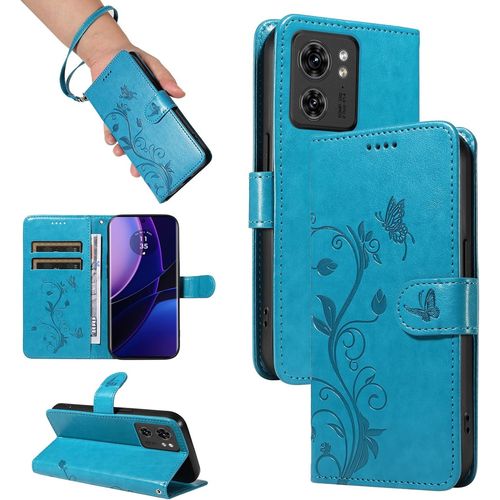 Coque Pour Motorola Edge 40, Housse Etui Portefeuille Cuir Pu Multifonction, Magnétique Étui De Protection Pour Motorola Edge 40, Bleu