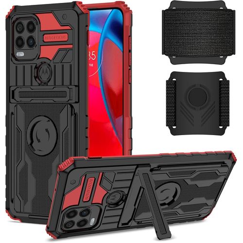 Coque De Protection Hybride Pour Motorola Moto G Stylus 5g Anti Chocs Avec Bracelet De Montre Brassard De Sport Support De Téléphone Portable Rotatif À 360° Rouge
