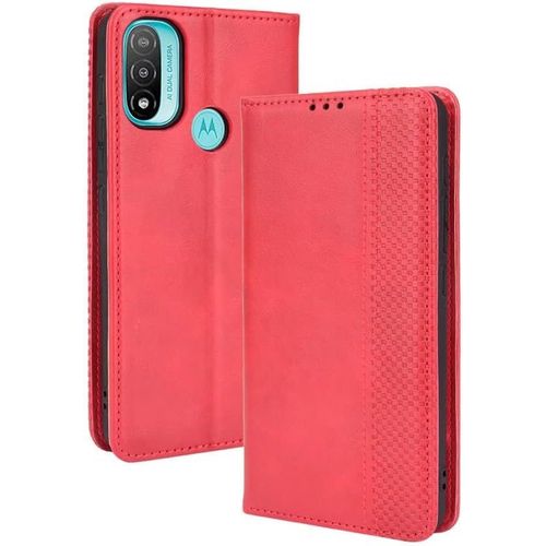 Para Motorola Moto E20/E30/E40 Funda,Coque Dormir Automático Carcasa Tpu Bloqueo Rfid Cierre Magnético Ranura Para Tarjeta Coque Para Motorola Moto E20/E30/E40 Ckfg-Rojo