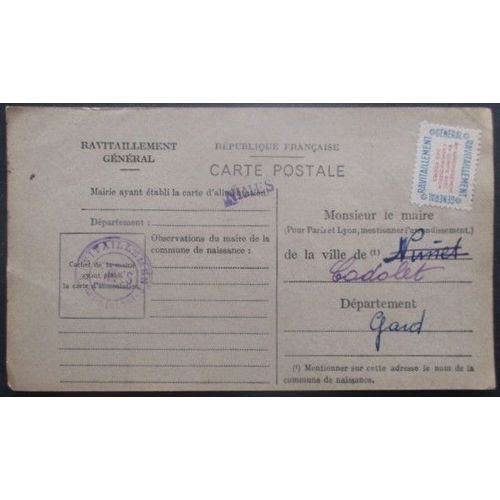France Service N°15a Sur Carte De Ravitaillement De Nimes (Gard) Pour Codolet (Gard)