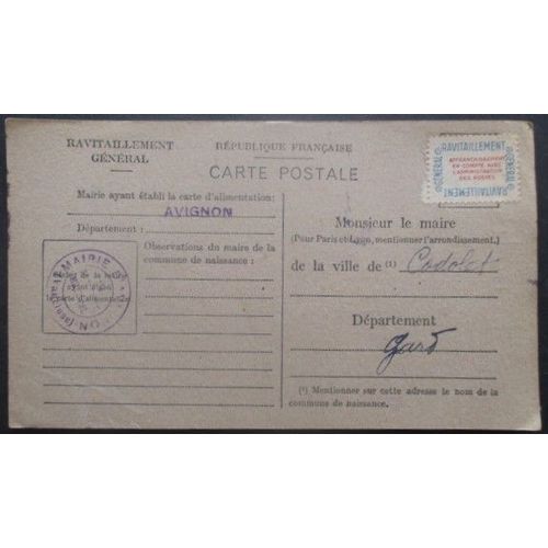 France Service N°15a Sur Carte De Ravitaillement De Avignon (Vaucluse) Pour Codolet (Gard)