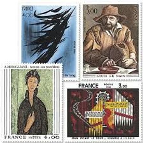 Art : Série Complète Oeuvres De Jean Picart Le Doux, Louis Le Nain, Modigliano, Hans Hartung Année 1980 N° 2107 2108 2109 2110 Yvert Et Tellier Luxe