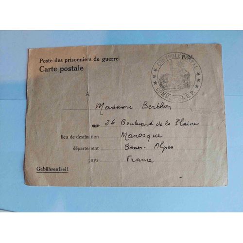 Carte Postale Poste Des Prisonniers De Guerre 30 Mai 1940, Seconde Guerre Mondiale, Tirailleur Algérien, Germain Berthon, Camp De Concentration