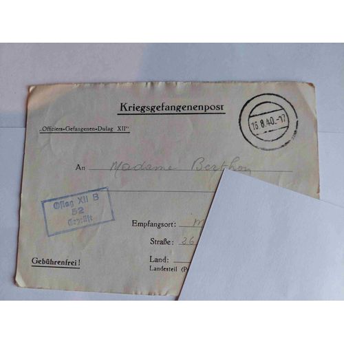 Lettre Seconde Guerre Mondiale, Camp De Concentration, Oflag Xii B Pavillon, Stalag 52, 16 Août 1940, Berthon / Allemagne Pour Manosque
