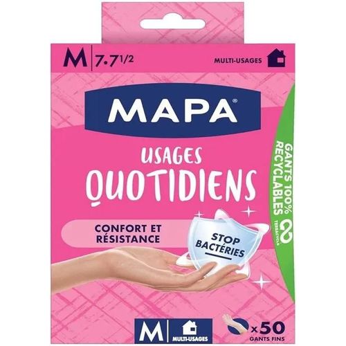 MAPA - Usages Quotidiens - Gants de ménage Fins en Vinyle Non Poudrés - Confortables - Boîte de 50 gants - Taille M