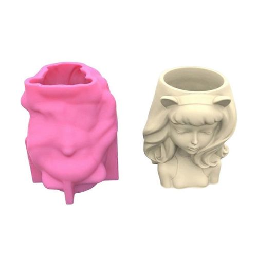 Pot De Fleur Silicone Moule Porte-Stylo Moules Chat-Oreille Fille Forme Jardinière Pot Moule