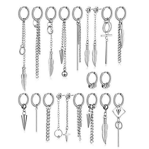20 Pièces Cool En Acier Inoxydable Boucles D¿Oreilles Créoles Kpop Hoop Dangle Boucle D¿Oreille Pour Unisexe