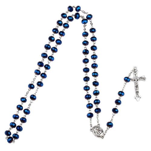 Perles De Cristal Bleu Collier Chapelet Catholique Terre Sainte Bébé Religieux Pour Croix Colliers Hommes Femmes Bijoux Breloque