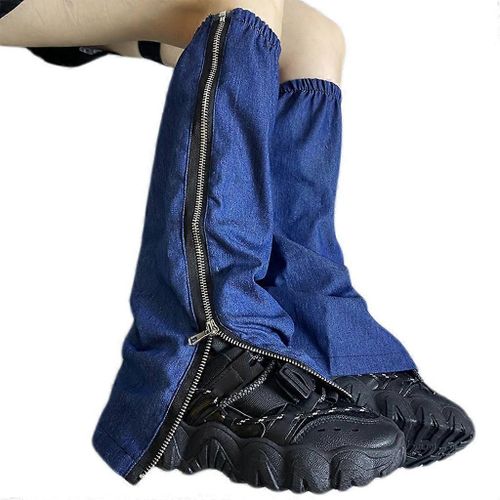 Femmes Japonaises Fille Denim Bleu Jambières Harajuku Gothique Punk Fermetures Éclair Latérales Chaussettes Longueur De Mollet Été Crème Solaire Couverture De Pied Manche