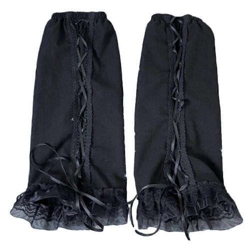 Femmes Fille Gothique Punk Noir Jambières Harajuku Entrecroisé Lacets Bandage Veau Chaussettes Lolita Volants Dentelle Couvre-Pieds