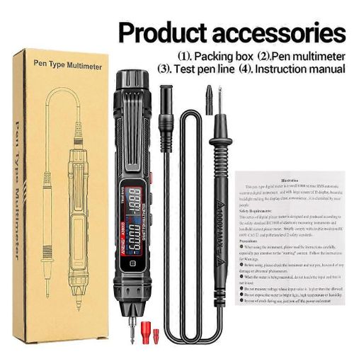 Multimètre numérique Type de stylo Compteur Voltmètre Testeur de tension Rétro-éclairage-lampe de poche