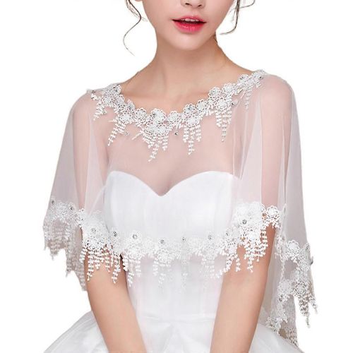 Femmes Mariage Tulle Haussement D¿Épaules Châle Wrap Brodé Floral Glands Boléro Paillettes Pour Strass Perlé Mariée Haut Bas Cap