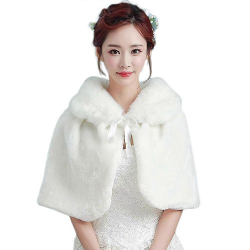 Femme Hiver Épaissir Peluche Wrap Stole Elbow Longueur Mariage Mariage Châle De Mariée Cape Wa