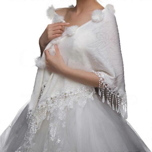 Enveloppements De Mariée Châles Hiver Vestes De Mariage Triangulaires Femmes Pompon Tassel Haussement D¿Épaules