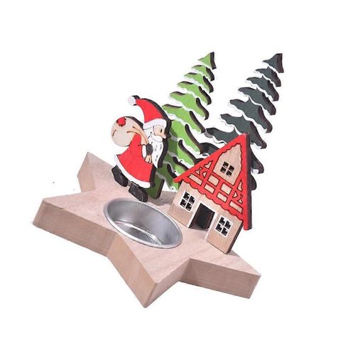 Porte-bougie en bois de vacances Figurine de Père Noël pour la décoration de table de Noël