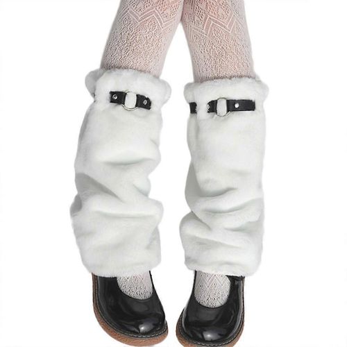 Femmes Filles Hiver En Peluche Jambières Avec Ceinture À Boucle En Faux Cuir Japonais Lolita Étudiant Kawaii Chaussettes Hautes Chaussettes Fausse Fourrure Couvre-Pieds