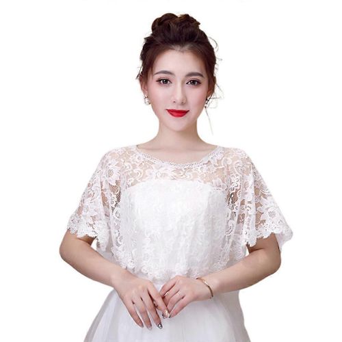 Femme Vintage Full Floral Lace Cape Wrap Round Neck Crochet Sheer Shawl Shrug S