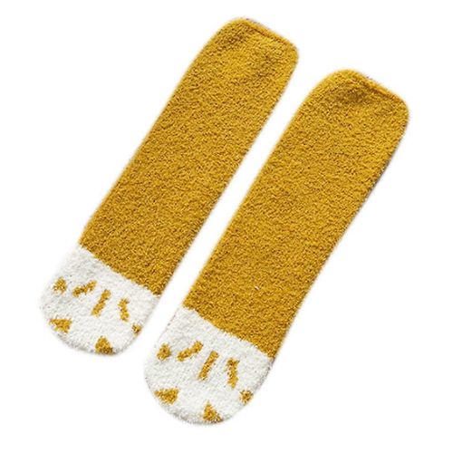 Hiver Corail Velours Pantoufle Chaussettes Dessin Animé Pour Patte De Chat Motif Flou Chaud Collant