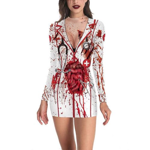 Horreur Infirmière Jeu De Rôle Robes Polyester Gothique À Manches Longues Robe Pour Dames