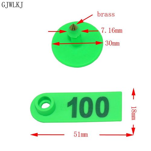 Boucles d'oreilles tête en cuivre de type laser,étiquette d'oreille de mouton,fournitures pour animaux de ferme,fournitures pour bétail,1 à 500 pièces - Type green