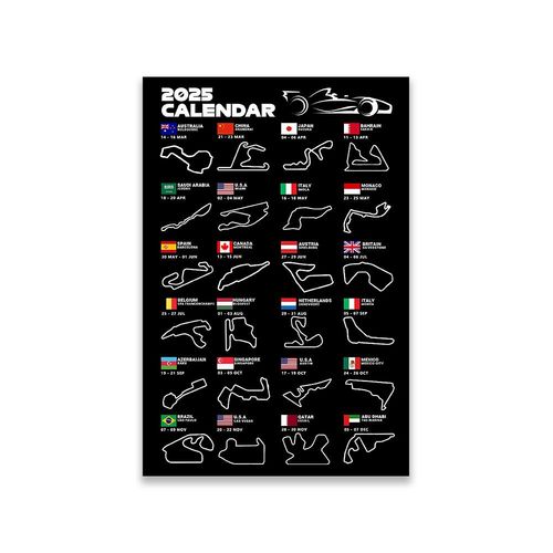 Affiche De Calendrier F1,Piste De Formule 1,Impression D'art De Course,Circuit De Vitesse De Voitures F1,Décoration Murale Ancienne 1,Toile Imprimée,2025 - Type [Zp621-1]-30x40cm With Frame