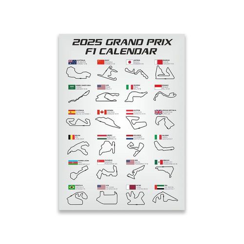 Affiche De Calendrier F1,Piste De Formule 1,Impression D'art De Course,Circuit De Vitesse De Voitures F1,Décoration Murale Ancienne 1,Toile Imprimée,2025 - Type [Zp621-2]-50x70cm No Frame