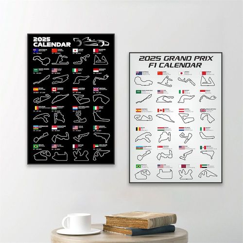 Affiche De Calendrier F1,Piste De Formule 1,Impression D'art De Course,Circuit De Vitesse De Voitures F1,Décoration Murale Ancienne 1,Toile Imprimée,2025 - Type Zp621-2pcs-70x100cm No Frame
