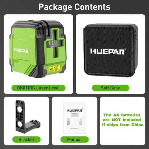 Huepar 2 lignes lignes transversales niveau Laser auto-nivelant niveau horizontal et vertical allemagne Osram faisceau vert avec trépied et support - Type 2 Lines Laser Level