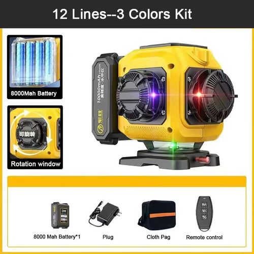 Niveau Laser 3D/4D 12/16 lignes,télécommande,faisceau 4 couleurs 360 ° Affichage de puissance de niveaux laser de lignes puissantes horizontales et verticales - Type 12 lines Set A