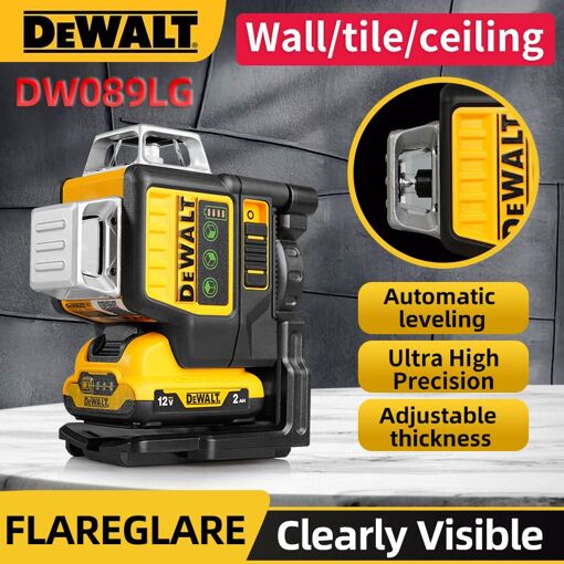 Laser De Chantier Dewalt DW089LG - 12 Lignes, Avec Batterie 12V Et Chargeur - Neuf Professionnel