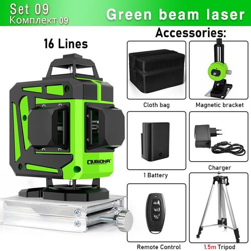 niveau Laser à faisceau vert 16/12 lignes autonivelant,projection horizontale et verticale à 360 °,Super puissant - Type IE16C-H15
