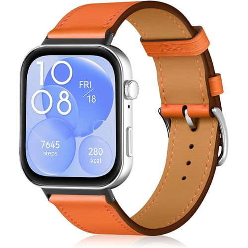 Hamiltion-Cuir Bracelet Compatible Avec Huawei Watch Fit 3,Hommes Femmes De Cuir Bracelet De Remplacement Pour Huawei Watch Fit 3,Orange