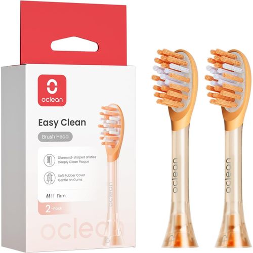 Hamiltion-Easy Clean Têtes De Rechange, Lot De 2, Têtes De Brosse Pour La Brosse À Dents Électrique Ease, Caoutchouc Souple Avec Poils Souples, Avec Gratte-Langue, Orange