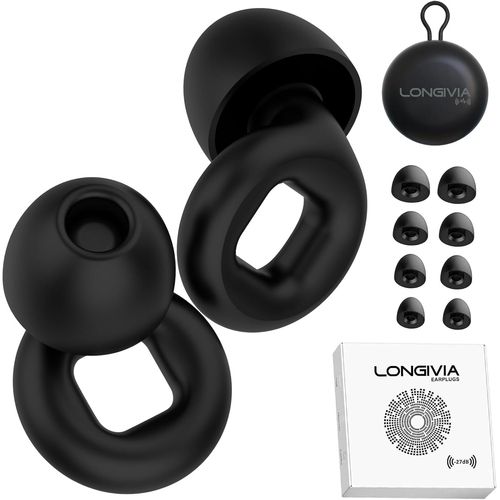 Hamiltion-® Bouchon D'oreille Anti Bruit En En Silicone Souple-8 Embouts En Xs/S/M/L-Réduction Du Bruit 26 Db-Boule Caisse Pour Dormir Sommeil Nuit Avionboule Quies Bouchons Oreilles Noir 